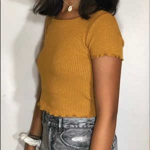 Charlotte Russe ruffled edge mustard crop top